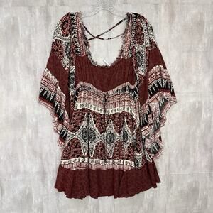 Free People Dress Womens Size XS Brown Floral Heart Of Gold Bell Sleeve Boho